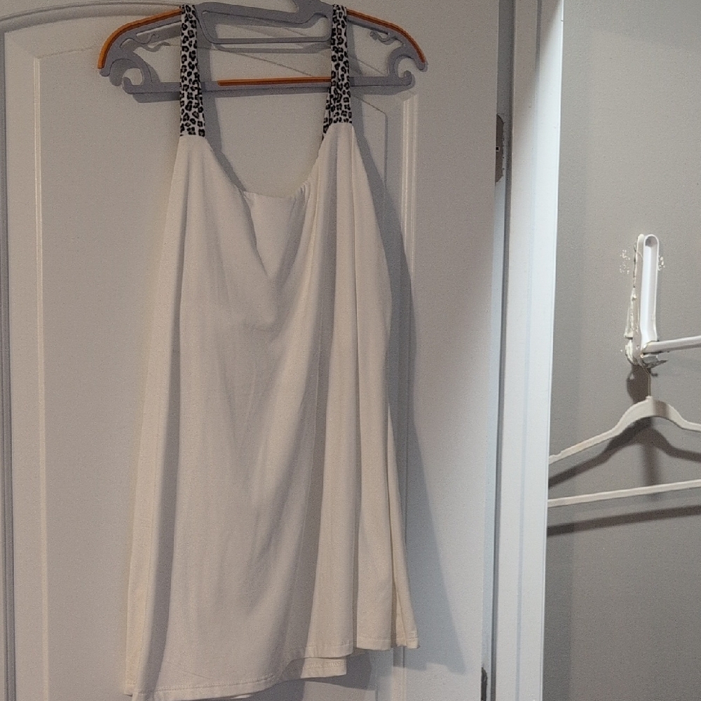 White Birch White Tank Top with Black Patterned Straps